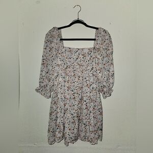 Blue Rain Lavender Floral Puff Sleeve Baby Doll Dress | Small